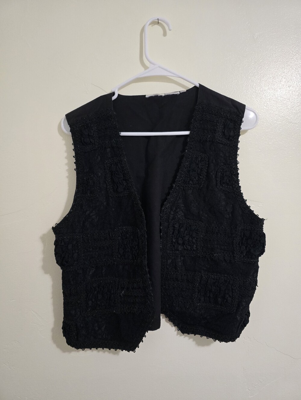 Vtg 90s Grunge Black Textured Patchwork Open Vest Size M Whimsigoth